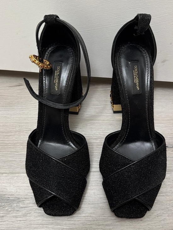 Dolce & Gabbana Shoes - Dolce & Gabbana Black Glitter Crisscross Ankle Strap Block Heels